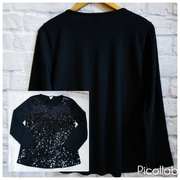 J.Crew Black Sequin Front Tee - Picture 2 of 6